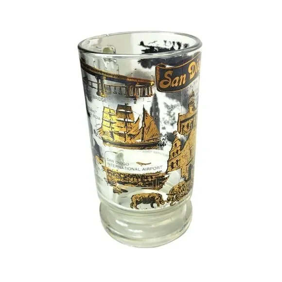 Vintage SAN DIEGO MCM Black 22 Kt Gold Souvenir Heavy Bottom Glass Beer Mug - Picture 5 of 13